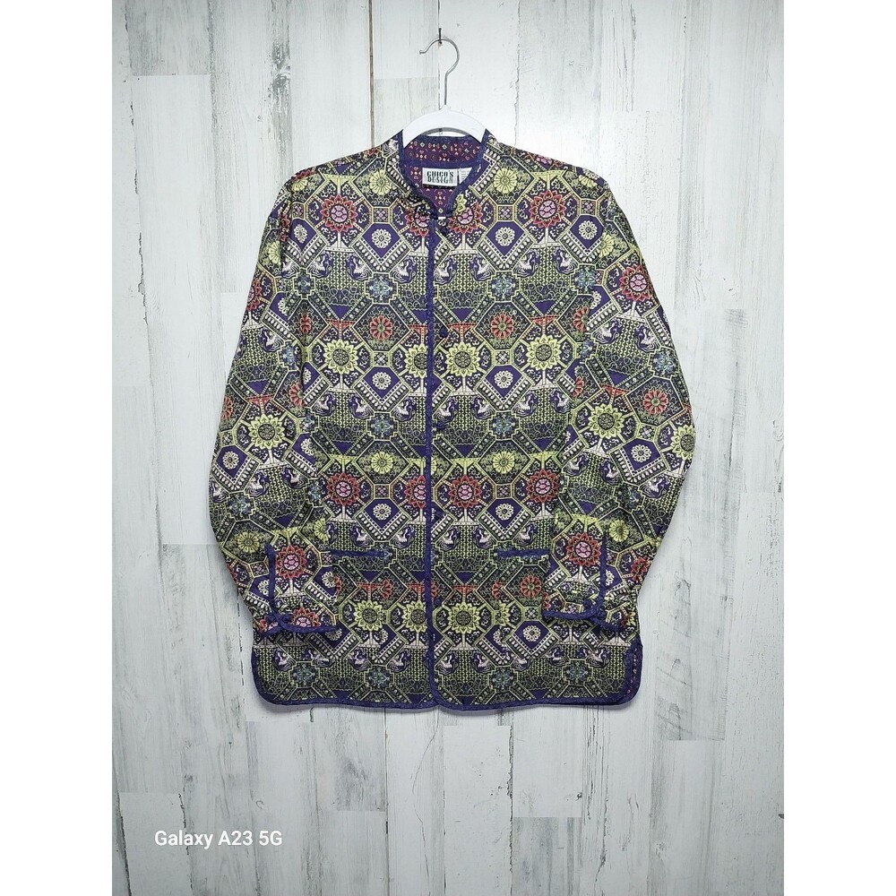 Chicos Jacket Womens Size 1 Medium 100% Silk Asian Collar